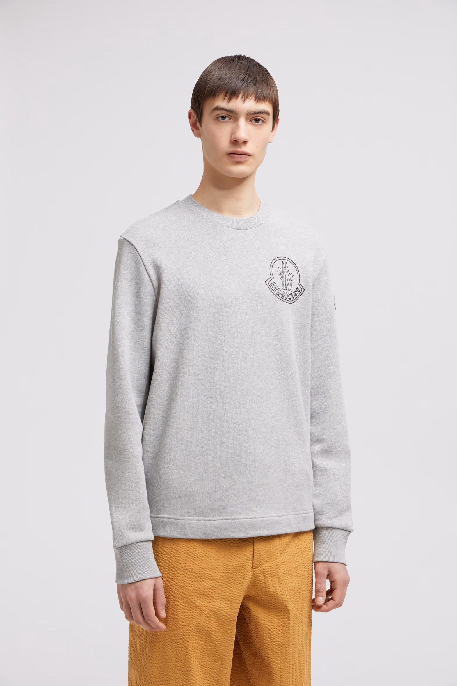 Logo Cotton Sweatshirt Men Light Grey Moncler 3